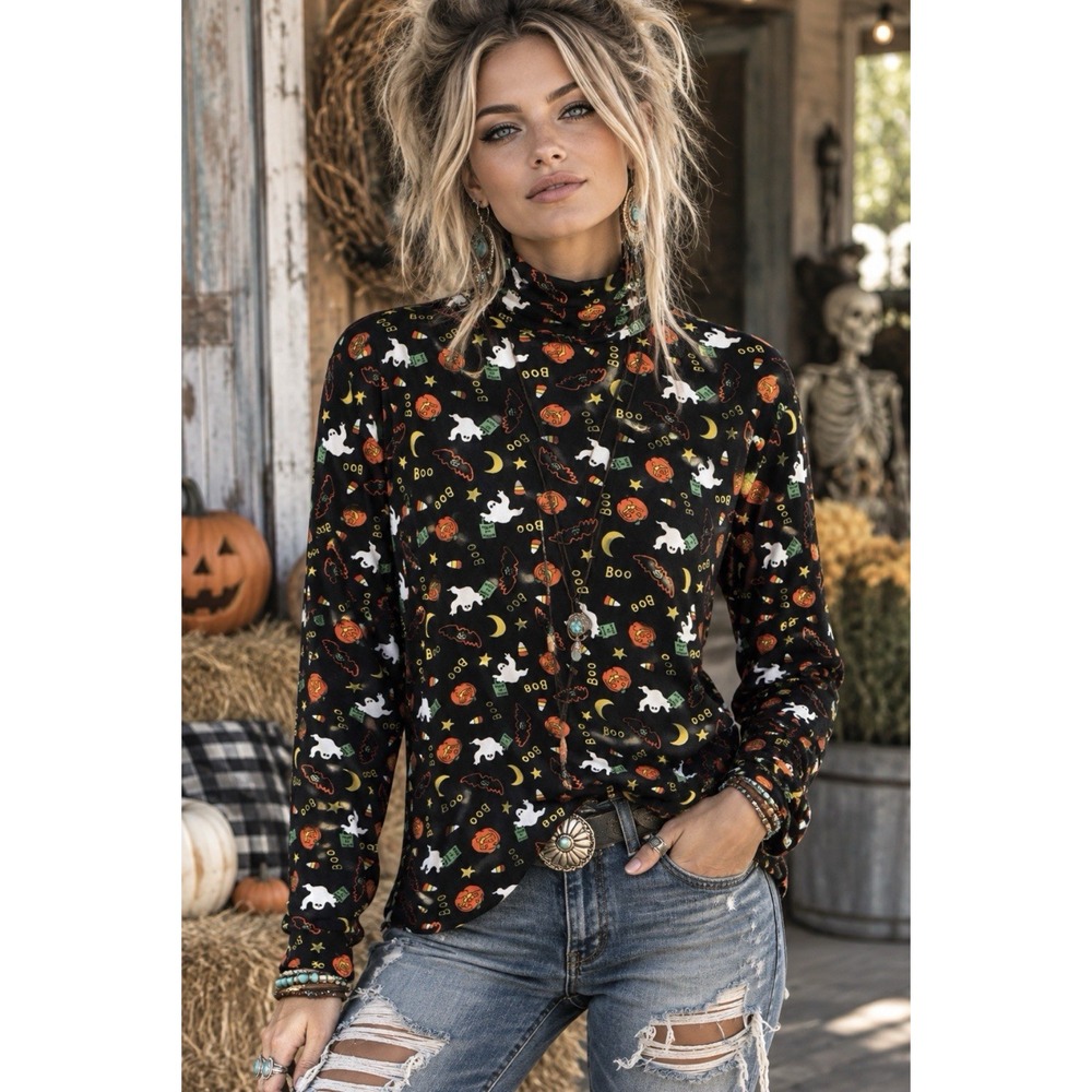 Talbots PL Vtg Halloween Pumpkin Long Sleeve Mock Turtleneck Large Petite